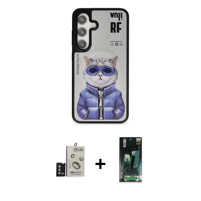 MARSİLYAN™- Galaxy S24 Kılıf Siluet Modern Özel Seri - Siyah 360 Mat Full Body Arka Koruyucu + Derin Mor Bilvis Titan Kamera Lens