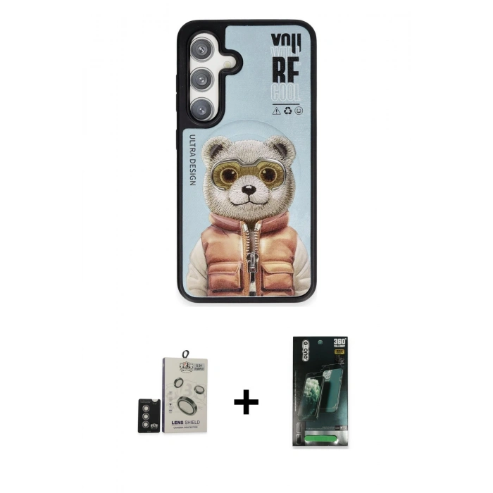 MARSİLYAN™- Galaxy S24 Kılıf Siluet Modern Özel Seri - Siyah 360 Mat Full Body Arka Koruyucu + Derin Mor Bilvis Titan Kamera Lens