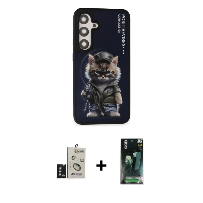 MARSİLYAN™- Galaxy S24 Kılıf Siluet Modern Özel Seri - Siyah 360 Mat Full Body Arka Koruyucu + Derin Mor Bilvis Titan Kamera Lens