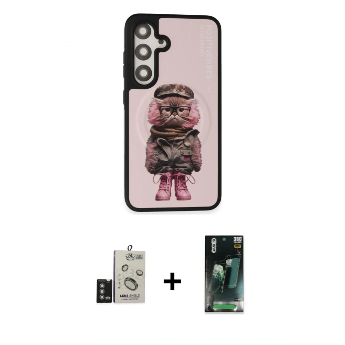MARSİLYAN™- Galaxy S24 Kılıf Siluet Modern Özel Seri - Siyah 360 Mat Full Body Arka Koruyucu + Derin Mor Bilvis Titan Kamera Lens