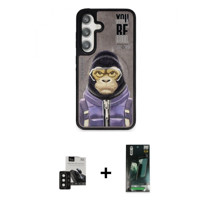 MARSİLYAN™- Galaxy S24 Kılıf Siluet Modern Özel Seri - Siyah 360 Mat Full Body Arka Koruyucu + PVD Metal Kamera Lens - SH