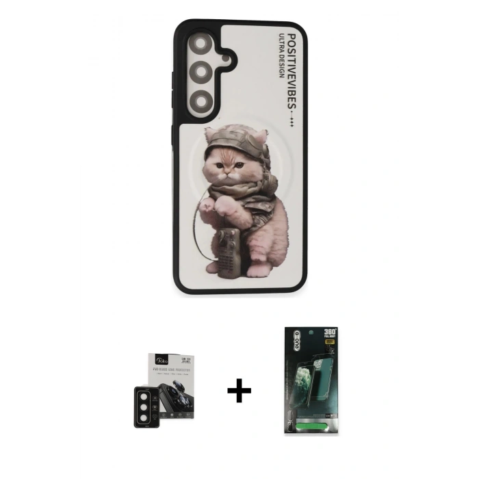 MARSİLYAN™- Galaxy S24 Kılıf Siluet Modern Özel Seri - Siyah 360 Mat Full Body Arka Koruyucu + PVD Metal Kamera Lens - SH