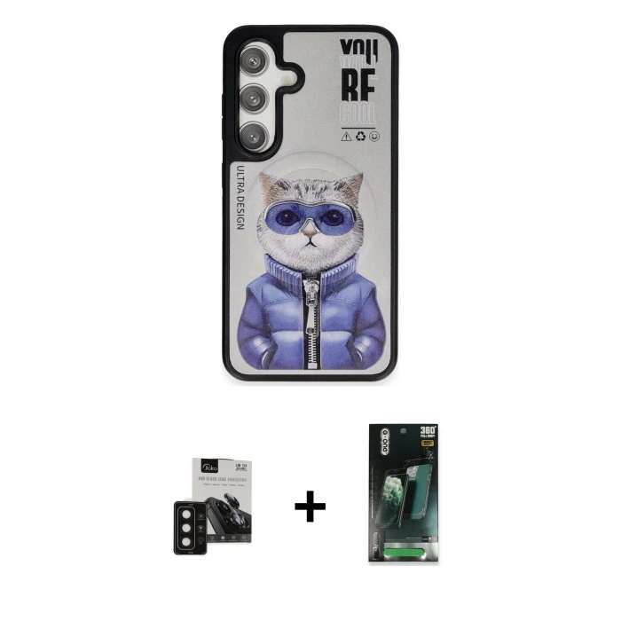 MARSİLYAN™- Galaxy S24 Kılıf Siluet Modern Özel Seri - Siyah 360 Mat Full Body Arka Koruyucu + PVD Metal Kamera Lens - SH