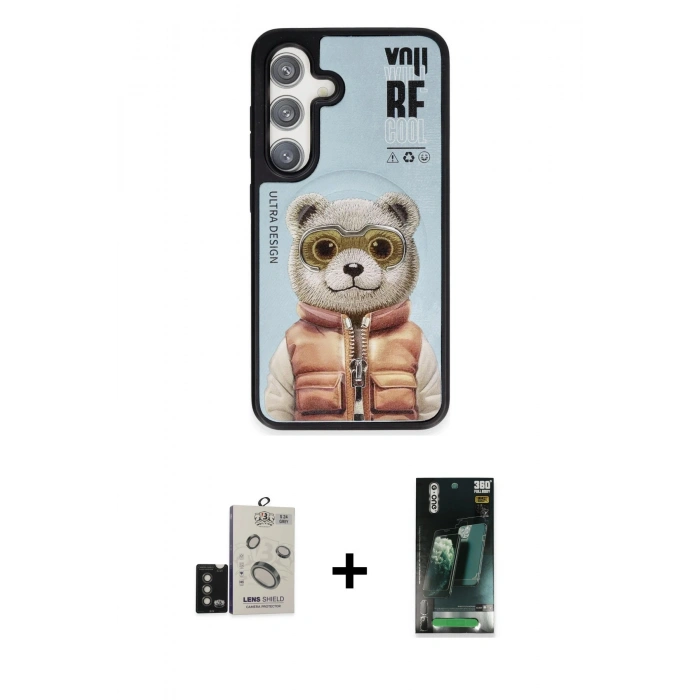 MARSİLYAN™- Galaxy S24 Kılıf Siluet Modern Özel Seri - Siyah 360 Mat Full Body Arka Koruyucu + Bilvis Titan Kamera Lens - TMGI