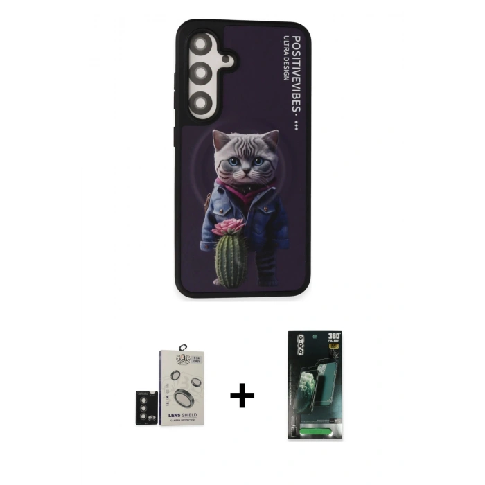 MARSİLYAN™- Galaxy S24 Kılıf Siluet Modern Özel Seri - Siyah 360 Mat Full Body Arka Koruyucu + Bilvis Titan Kamera Lens - TMGI