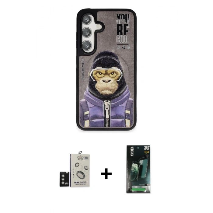 MARSİLYAN™- Galaxy S24 Kılıf Siluet Modern Özel Seri - Siyah 360 Mat Full Body Arka Koruyucu + Bilvis Titan Kamera Lens - TMGI