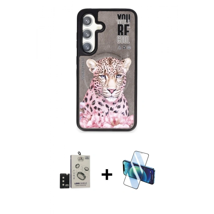 MARSİLYAN™- Galaxy S24 Kılıf Siluet Modern Özel Seri - Siyah 3D Antistatik Cam Ekran Koruyucu + Bilvis Titan Kamera Lens - SH