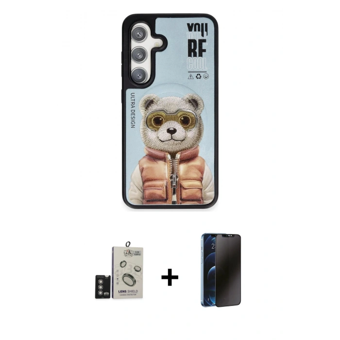 MARSİLYAN™- Galaxy S24 Kılıf Siluet Modern Özel Seri - Siyah 3D Antistatik Hayalet Cam Ekran Koruyucu + Bilvis Titan Kamera Lens - DNMR