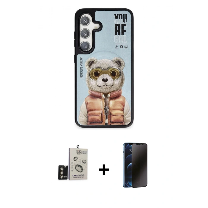 MARSİLYAN™- Galaxy S24 Kılıf Siluet Modern Özel Seri - Siyah 3D Antistatik Hayalet Cam Ekran Koruyucu + Bilvis Titan Kamera Lens - GD