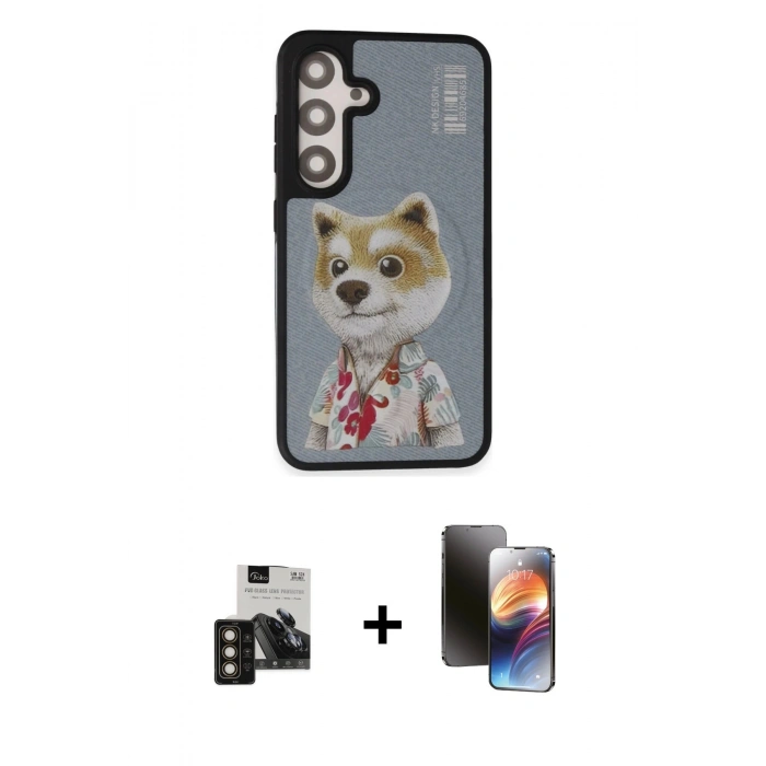 MARSİLYAN™- Galaxy S24 Kılıf Siluet Modern Özel Seri - Siyah 3D Antistatik Mat Seramik Nano Ekran Koruyucu + PVD Metal Kamera Lens - GD