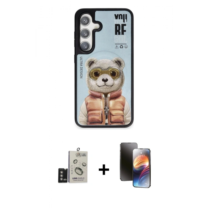 MARSİLYAN™- Galaxy S24 Kılıf Siluet Modern Özel Seri - Siyah 3D Antistatik Mat Seramik Nano Ekran Koruyucu + Bilvis Titan Kamera Lens - DNMR