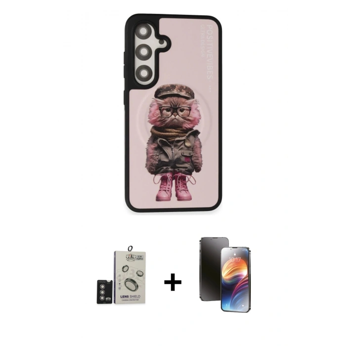 MARSİLYAN™- Galaxy S24 Kılıf Siluet Modern Özel Seri - Siyah 3D Antistatik Mat Seramik Nano Ekran Koruyucu + Bilvis Titan Kamera Lens - DNMR