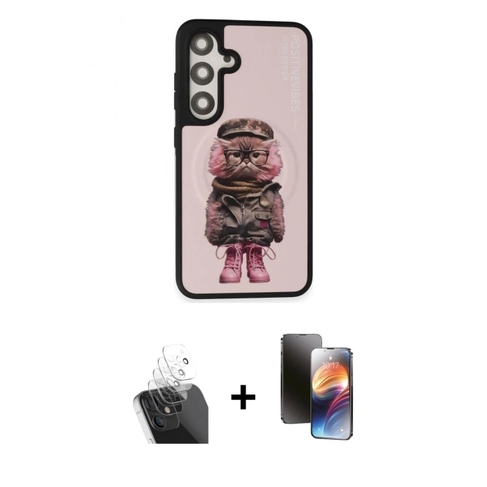 MARSİLYAN™- Galaxy S24 Kılıf Siluet Modern Özel Seri - Siyah 3D Antistatik Mat Seramik Nano Ekran Koruyucu + Şeffaf Kamera Lens Koruma Cam