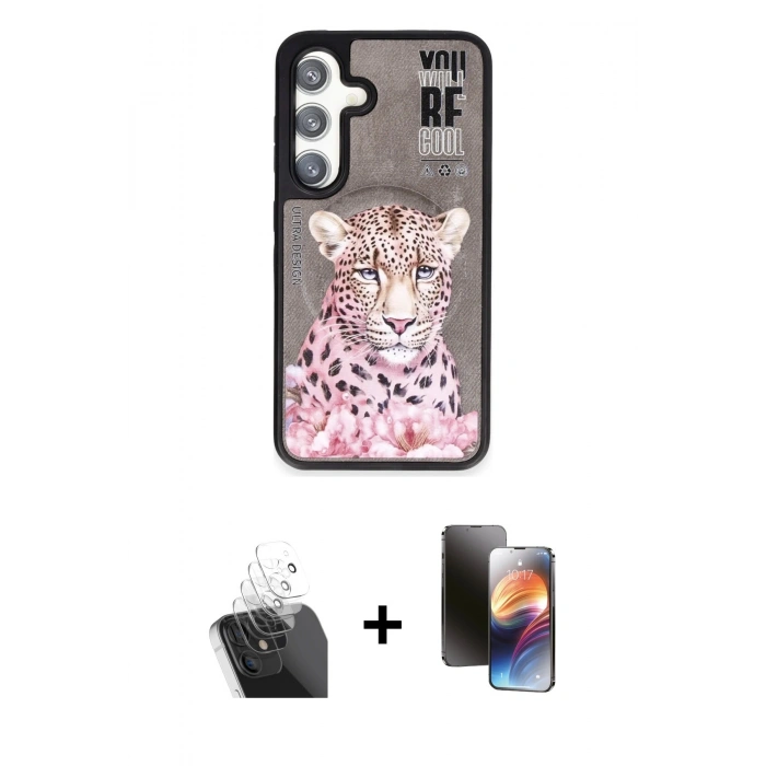 MARSİLYAN™- Galaxy S24 Kılıf Siluet Modern Özel Seri - Siyah 3D Antistatik Mat Seramik Nano Ekran Koruyucu + Şeffaf Kamera Lens Koruma Cam