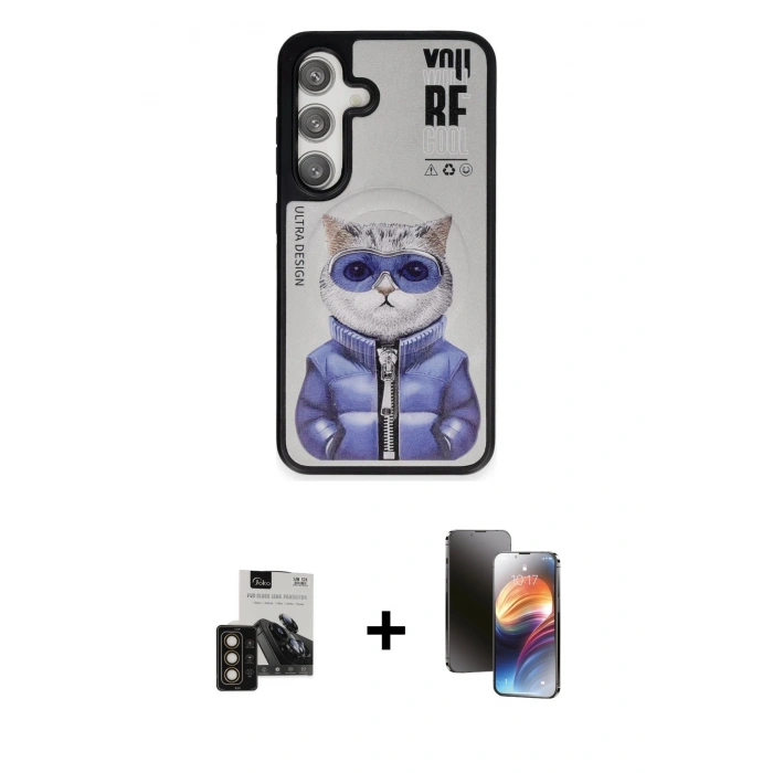 MARSİLYAN™- Galaxy S24 Kılıf Siluet Modern Özel Seri - Siyah 3D Antistatik Mat Seramik Nano Ekran Koruyucu + PVD Metal Kamera Lens - GD