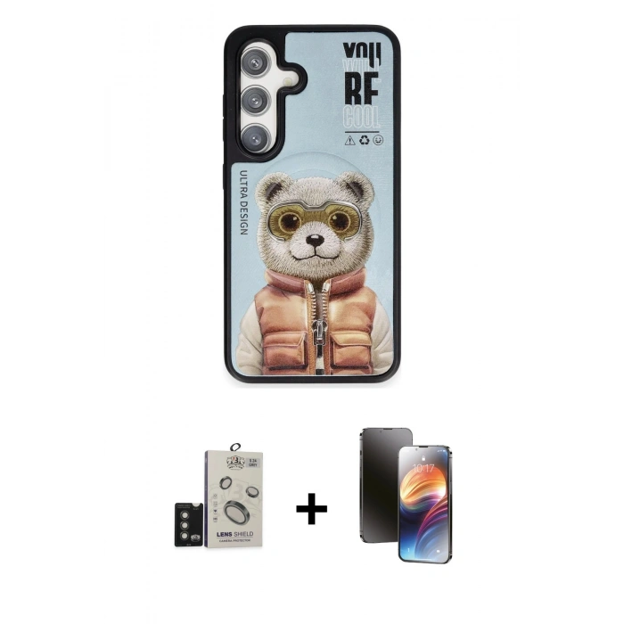 MARSİLYAN™- Galaxy S24 Kılıf Siluet Modern Özel Seri - Siyah 3D Antistatik Mat Seramik Nano Ekran Koruyucu + Bilvis Titan Kamera Lens - TMGI