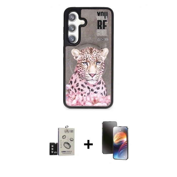 MARSİLYAN™- Galaxy S24 Kılıf Siluet Modern Özel Seri - Siyah 3D Antistatik Mat Seramik Nano Ekran Koruyucu + Bilvis Titan Kamera Lens - TMGI