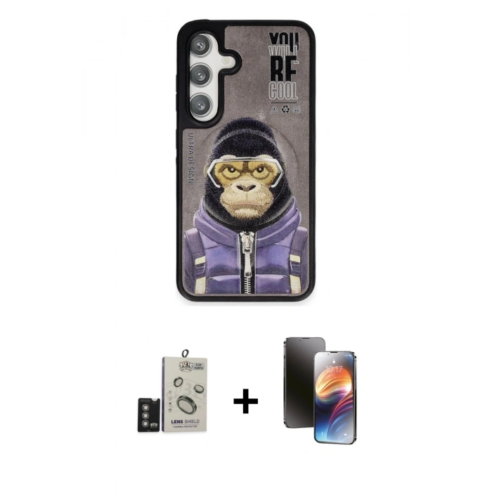 MARSİLYAN™- Galaxy S24 Kılıf Siluet Modern Özel Seri - Siyah 3D Antistatik Mat Seramik Nano Ekran Koruyucu + Bilvis Titan Kamera Lens - DNMR