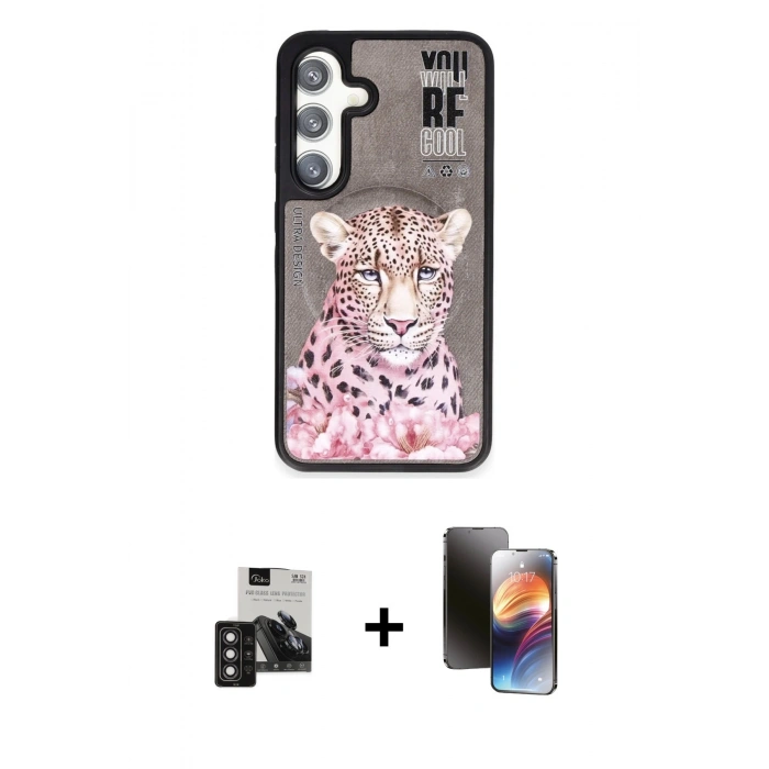 MARSİLYAN™- Galaxy S24 Kılıf Siluet Modern Özel Seri - Siyah 3D Antistatik Mat Seramik Nano Ekran Koruyucu + PVD Metal Kamera Lens - DNMR