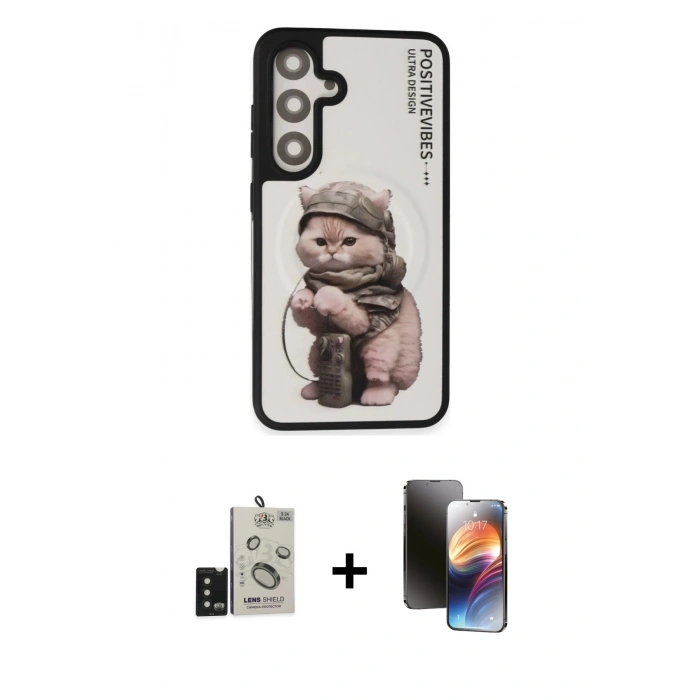 MARSİLYAN™- Galaxy S24 Kılıf Siluet Modern Özel Seri - Siyah 3D Antistatik Mat Seramik Nano Ekran Koruyucu + Siyah Bilvis Titan Kamera Lens