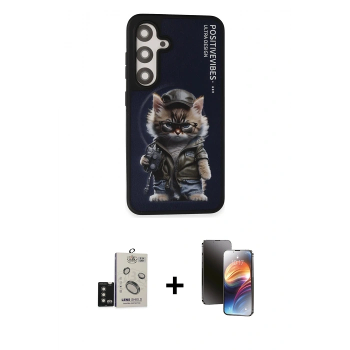 MARSİLYAN™- Galaxy S24 Kılıf Siluet Modern Özel Seri - Siyah 3D Antistatik Mat Seramik Nano Ekran Koruyucu + Bilvis Titan Kamera Lens - TMGI