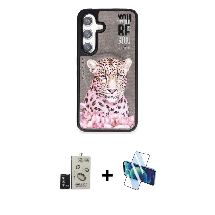 MARSİLYAN™- Galaxy S24 Kılıf Siluet Modern Özel Seri - Siyah 3D Antistatik Seramik Nano Ekran Koruyucu + Bilvis Titan Kamera Lens - DNMR