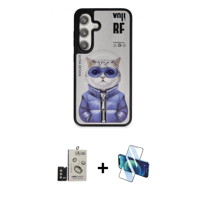 MARSİLYAN™- Galaxy S24 Kılıf Siluet Modern Özel Seri - Siyah 3D Antistatik Seramik Nano Ekran Koruyucu + Bilvis Titan Kamera Lens - DNMR
