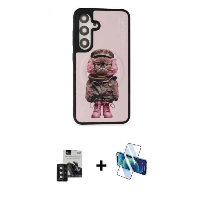 MARSİLYAN™- Galaxy S24 Kılıf Siluet Modern Özel Seri - Siyah 3D Antistatik Seramik Nano Ekran Koruyucu + PVD Metal Kamera Lens - TNGI