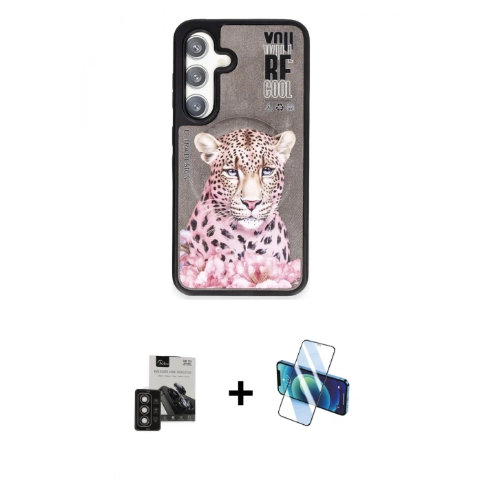 MARSİLYAN™- Galaxy S24 Kılıf Siluet Modern Özel Seri - Siyah 3D Antistatik Seramik Nano Ekran Koruyucu + PVD Metal Kamera Lens - TNGI