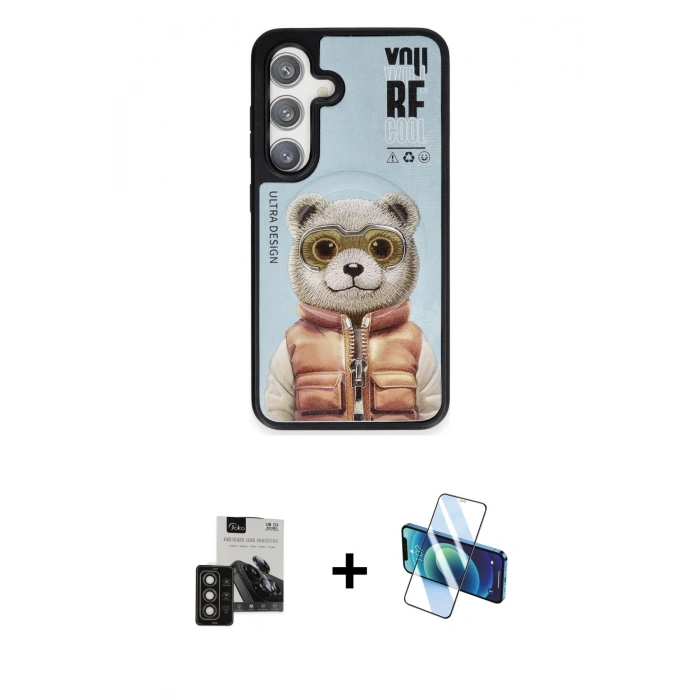 MARSİLYAN™- Galaxy S24 Kılıf Siluet Modern Özel Seri - Siyah 3D Antistatik Seramik Nano Ekran Koruyucu + PVD Metal Kamera Lens - TNGI