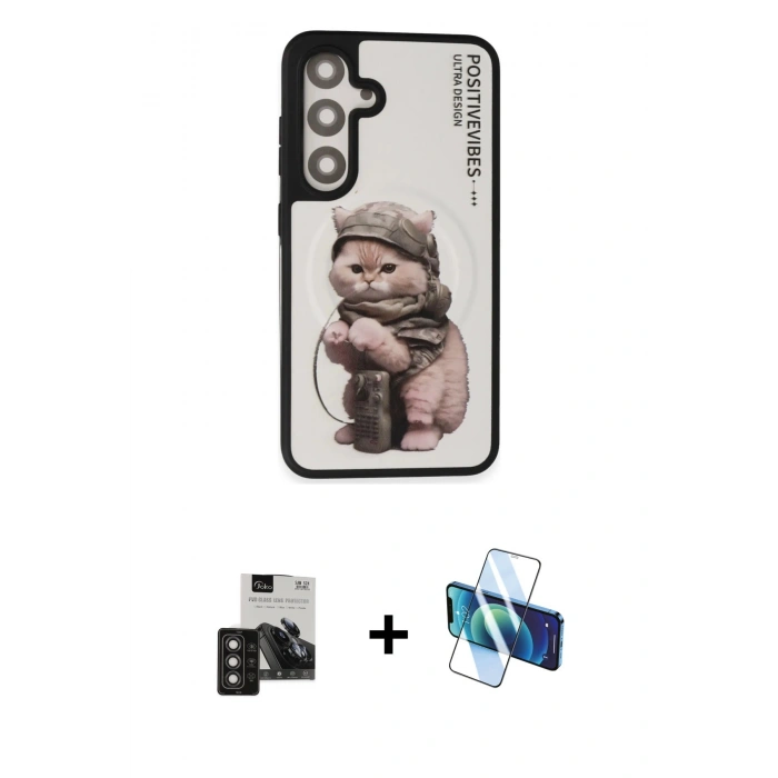 MARSİLYAN™- Galaxy S24 Kılıf Siluet Modern Özel Seri - Siyah 3D Antistatik Seramik Nano Ekran Koruyucu + PVD Metal Kamera Lens - TNGI