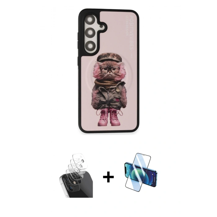 MARSİLYAN™- Galaxy S24 Kılıf Siluet Modern Özel Seri - Siyah 3D Antistatik Seramik Nano Ekran Koruyucu + Kamera Lens Koruma Cam - SF