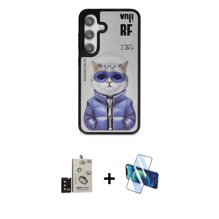 MARSİLYAN™- Galaxy S24 Kılıf Siluet Modern Özel Seri - Siyah 3D Antistatik Seramik Nano Ekran Koruyucu + Bilvis Titan Kamera Lens - SH