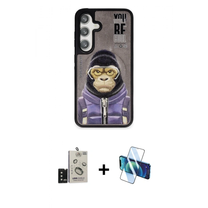 MARSİLYAN™- Galaxy S24 Kılıf Siluet Modern Özel Seri - Siyah 3D Antistatik Seramik Nano Ekran Koruyucu + Bilvis Titan Kamera Lens - SH