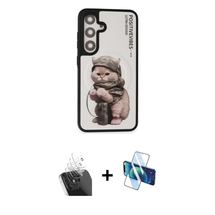 MARSİLYAN™- Galaxy S24 Kılıf Siluet Modern Özel Seri - Siyah 3D Antistatik Seramik Nano Ekran Koruyucu + Kamera Lens Koruma Cam - SF