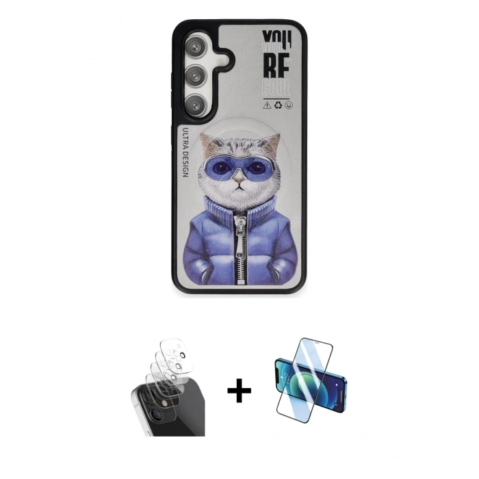MARSİLYAN™- Galaxy S24 Kılıf Siluet Modern Özel Seri - Siyah 3D Antistatik Seramik Nano Ekran Koruyucu + Kamera Lens Koruma Cam - SF
