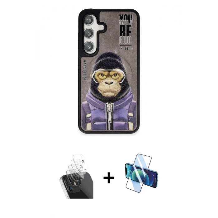 MARSİLYAN™- Galaxy S24 Kılıf Siluet Modern Özel Seri - Siyah 3D Antistatik Seramik Nano Ekran Koruyucu + Kamera Lens Koruma Cam - SF