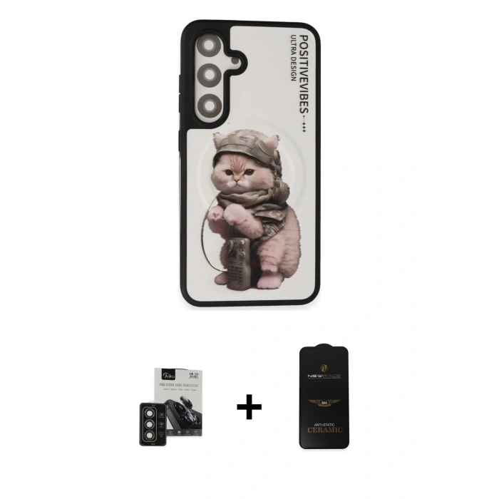 MARSİLYAN™- Galaxy S24 Kılıf Siluet Modern Özel Seri - Siyah 6D Antistatik Mat Seramik Hayalet Nano Ekran Koruyucu + PVD Metal Kamera Lens - TNGI