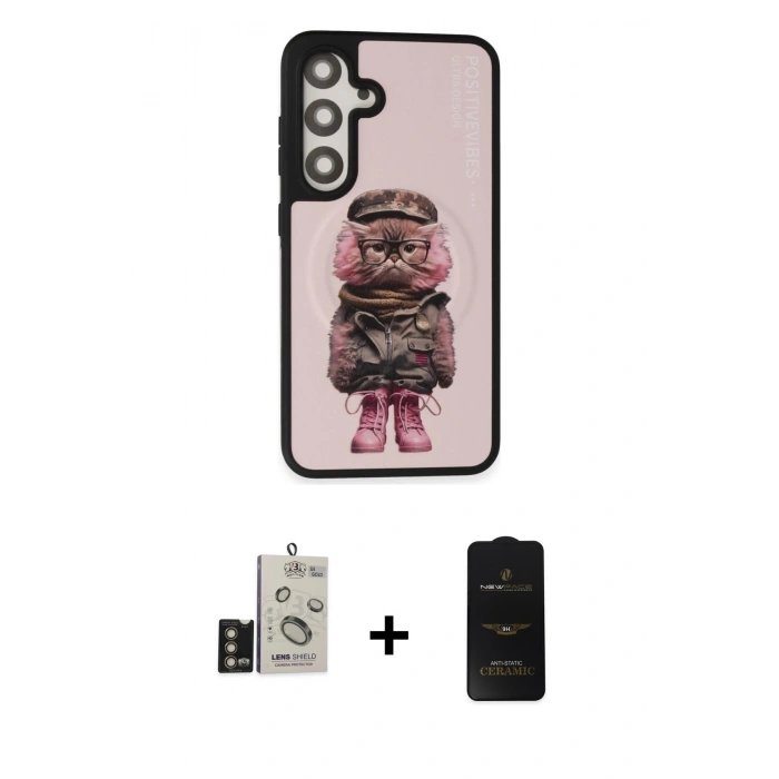 MARSİLYAN™- Galaxy S24 Kılıf Siluet Modern Özel Seri - Siyah 6D Antistatik Mat Seramik Hayalet Nano Ekran Koruyucu + Bilvis Titan Kamera Lens - GD