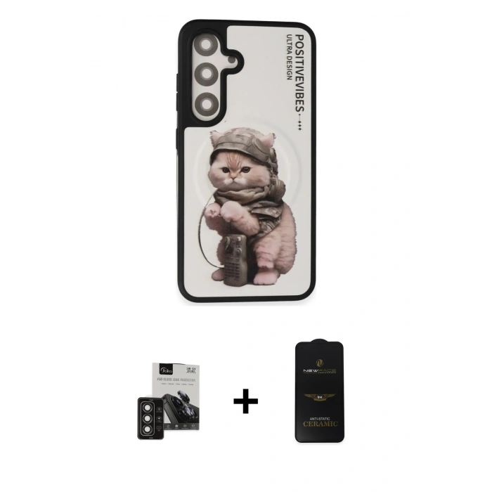 MARSİLYAN™- Galaxy S24 Kılıf Siluet Modern Özel Seri - Siyah 6D Antistatik Mat Seramik Hayalet Nano Ekran Koruyucu + PVD Metal Kamera Lens - DNMR