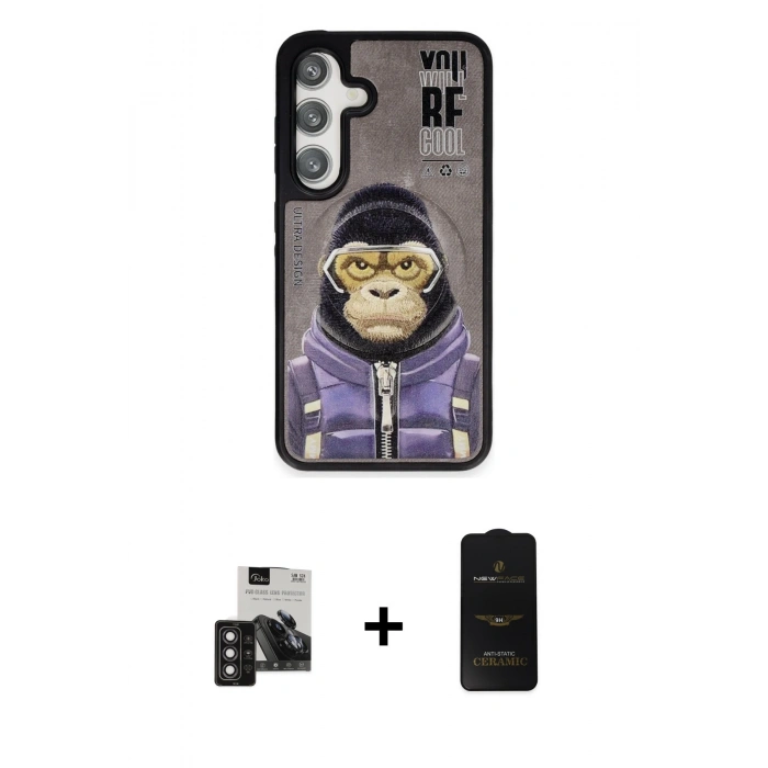 MARSİLYAN™- Galaxy S24 Kılıf Siluet Modern Özel Seri - Siyah 6D Antistatik Mat Seramik Hayalet Nano Ekran Koruyucu + PVD Metal Kamera Lens - DNMR