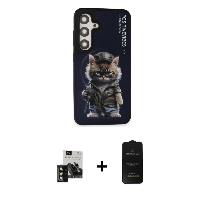 MARSİLYAN™- Galaxy S24 Kılıf Siluet Modern Özel Seri - Siyah 6D Antistatik Mat Seramik Hayalet Nano Ekran Koruyucu + PVD Metal Kamera Lens - GD