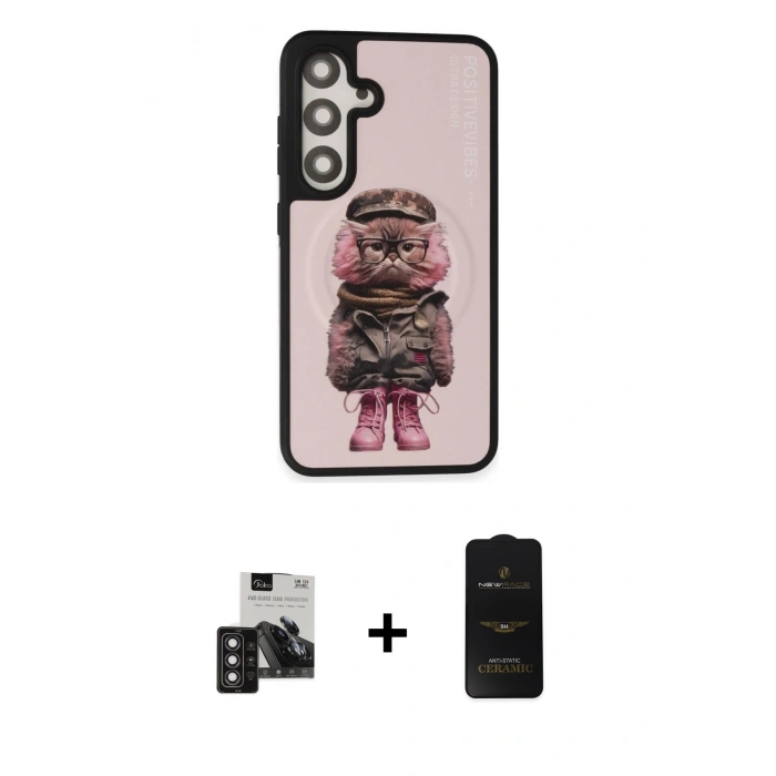 MARSİLYAN™- Galaxy S24 Kılıf Siluet Modern Özel Seri - Siyah 6D Antistatik Mat Seramik Hayalet Nano Ekran Koruyucu + PVD Metal Kamera Lens - DNMR