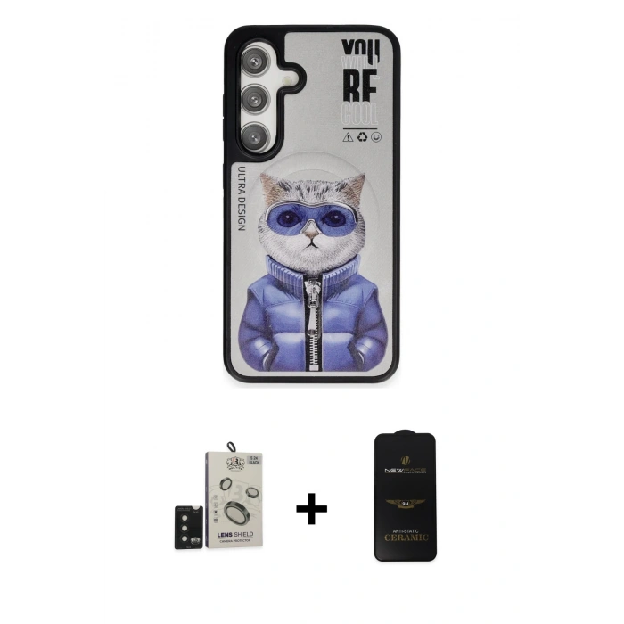 MARSİLYAN™- Galaxy S24 Kılıf Siluet Modern Özel Seri - Siyah 6D Antistatik Mat Seramik Hayalet Nano Ekran Koruyucu + Bilvis Titan Kamera Lens - SH