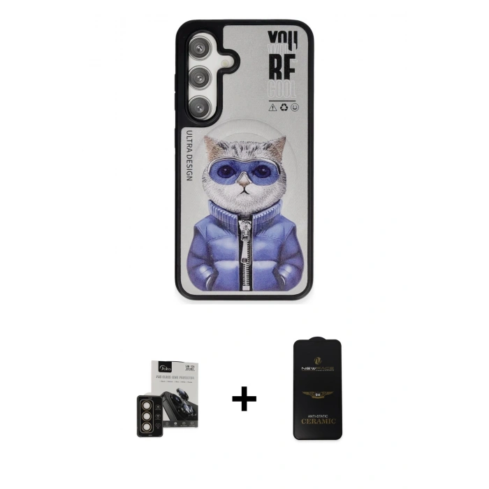 MARSİLYAN™- Galaxy S24 Kılıf Siluet Modern Özel Seri - Siyah 6D Antistatik Mat Seramik Hayalet Nano Ekran Koruyucu + PVD Metal Kamera Lens - GD