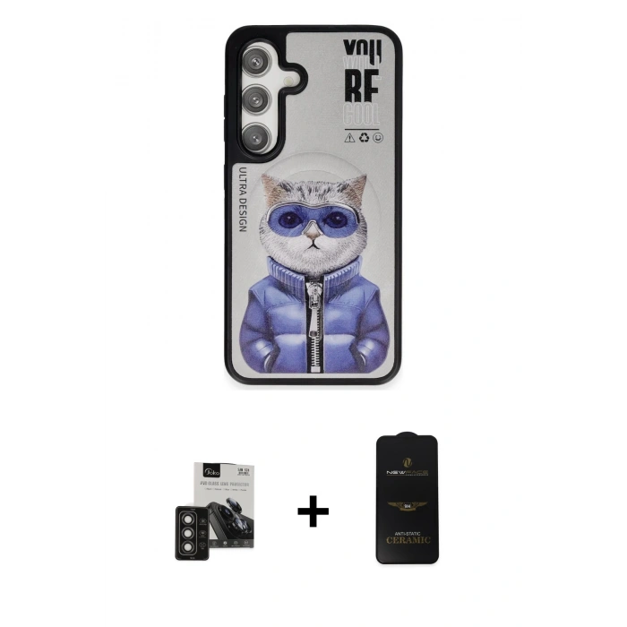MARSİLYAN™- Galaxy S24 Kılıf Siluet Modern Özel Seri - Siyah 6D Antistatik Mat Seramik Hayalet Nano Ekran Koruyucu + PVD Metal Kamera Lens - TNGI