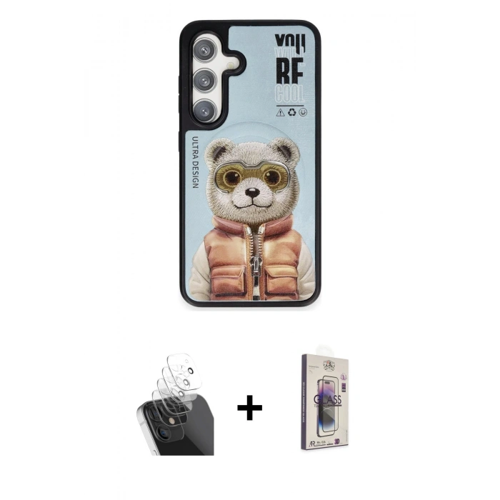 MARSİLYAN™- Galaxy S24 Kılıf Siluet Modern Özel Seri - Siyah Bilvis 3D Cam Ekran Koruyucu + Kamera Lens Koruma Cam - SF
