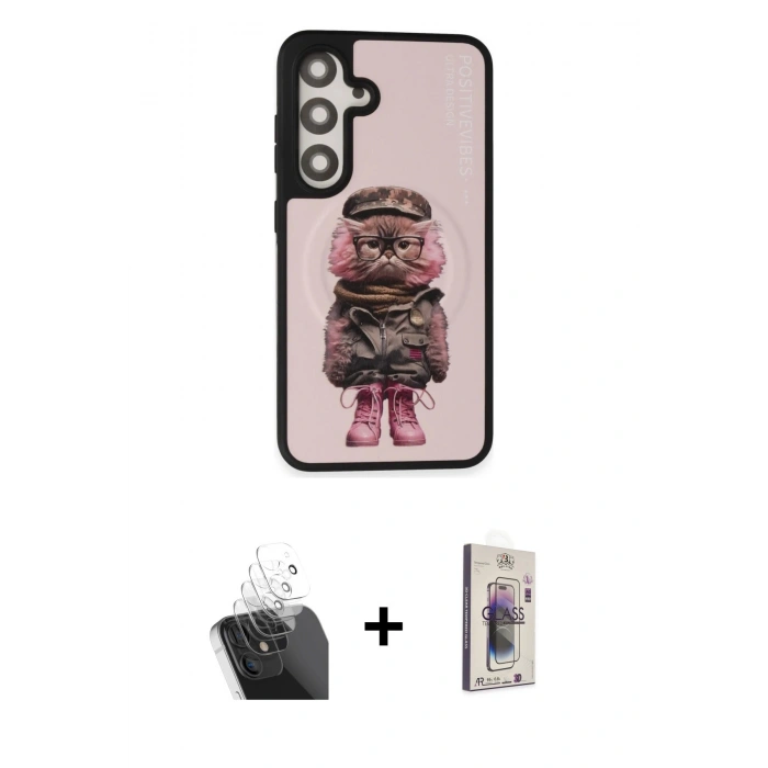 MARSİLYAN™- Galaxy S24 Kılıf Siluet Modern Özel Seri - Siyah Bilvis 3D Cam Ekran Koruyucu + Kamera Lens Koruma Cam - SF