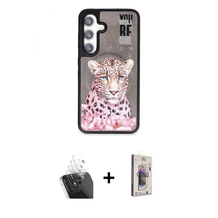 MARSİLYAN™- Galaxy S24 Kılıf Siluet Modern Özel Seri - Siyah Bilvis 3D Cam Ekran Koruyucu + Kamera Lens Koruma Cam - SF