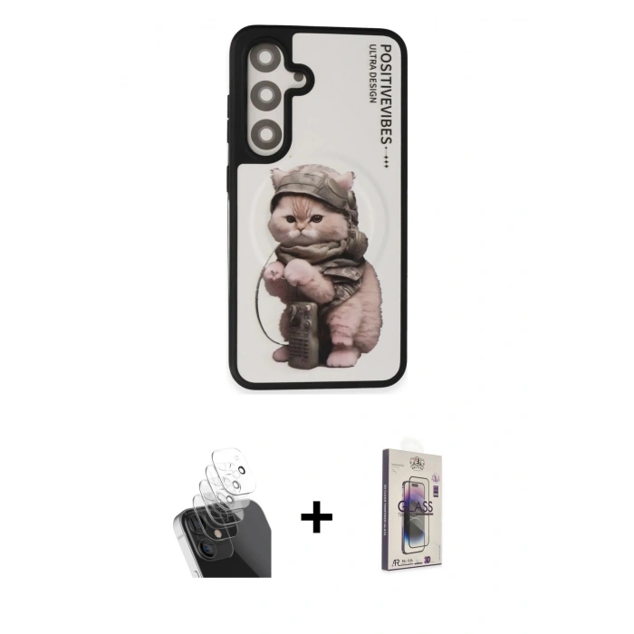 MARSİLYAN™- Galaxy S24 Kılıf Siluet Modern Özel Seri - Siyah Bilvis 3D Cam Ekran Koruyucu + Kamera Lens Koruma Cam - SF